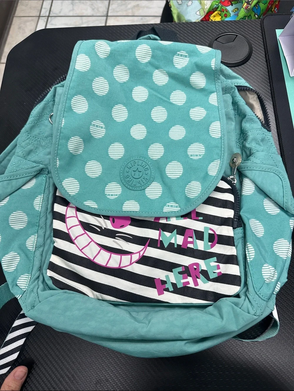 Kipling X Alice in Wonderland mint Green Polka Dot Backpack